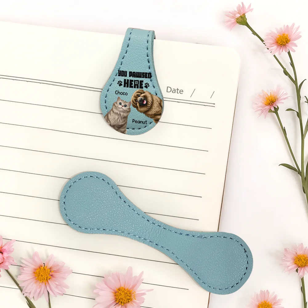 Pet Lovers Funny You Pawsed Here - Personalized Circle Leather Magnetic Bookmark - Image 5
