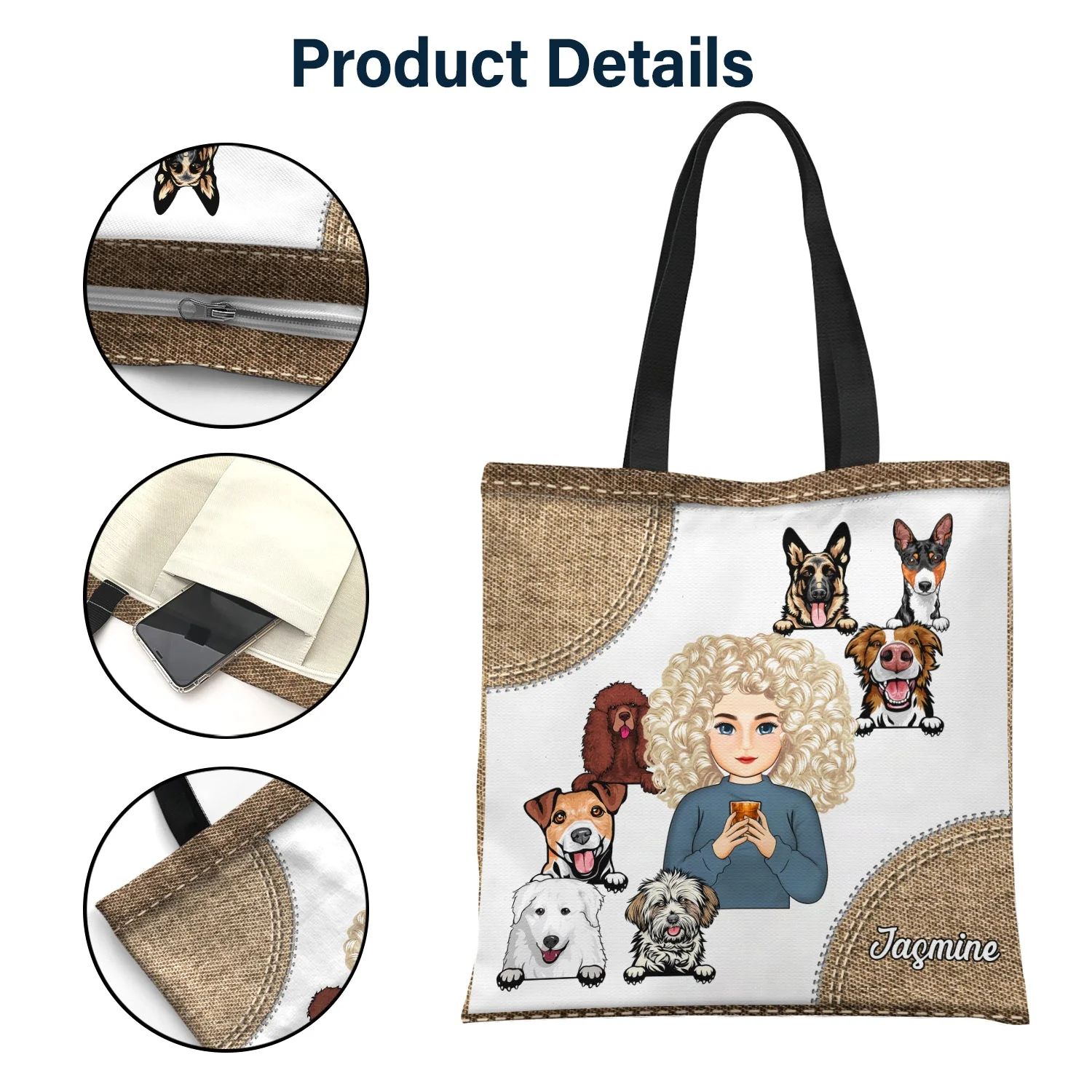 Pet Lovers Just A Girl Who Loves Dogs - Gift For Women, Gift For Pet Lovers Pet Mom - Personalized Zippered Canvas Bag - Image 4