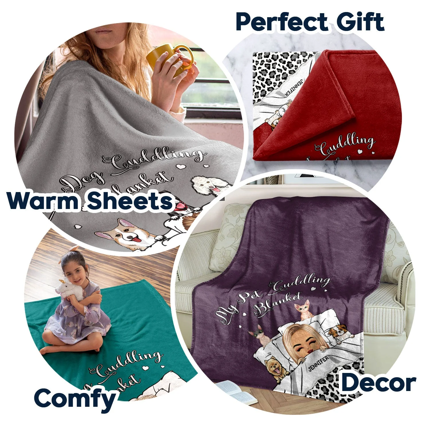 Pet Lovers My Dog Cat Cuddling Blanket - Gift For Pet Lovers - Personalized Custom Fleece Blanket - Image 5
