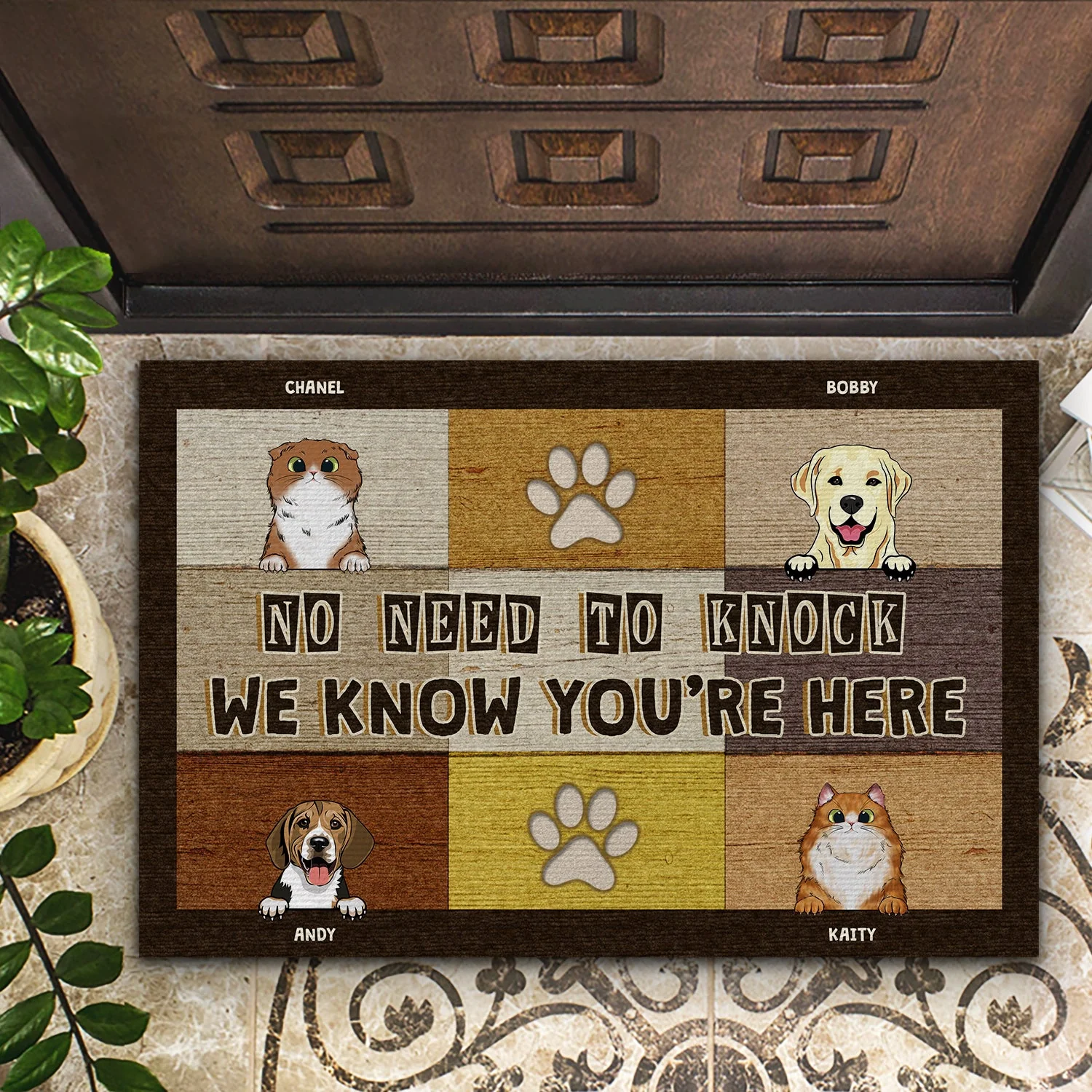 Pet Lovers No Need To Knock We Know You're Here - Personalized Custom Doormat - Image 2