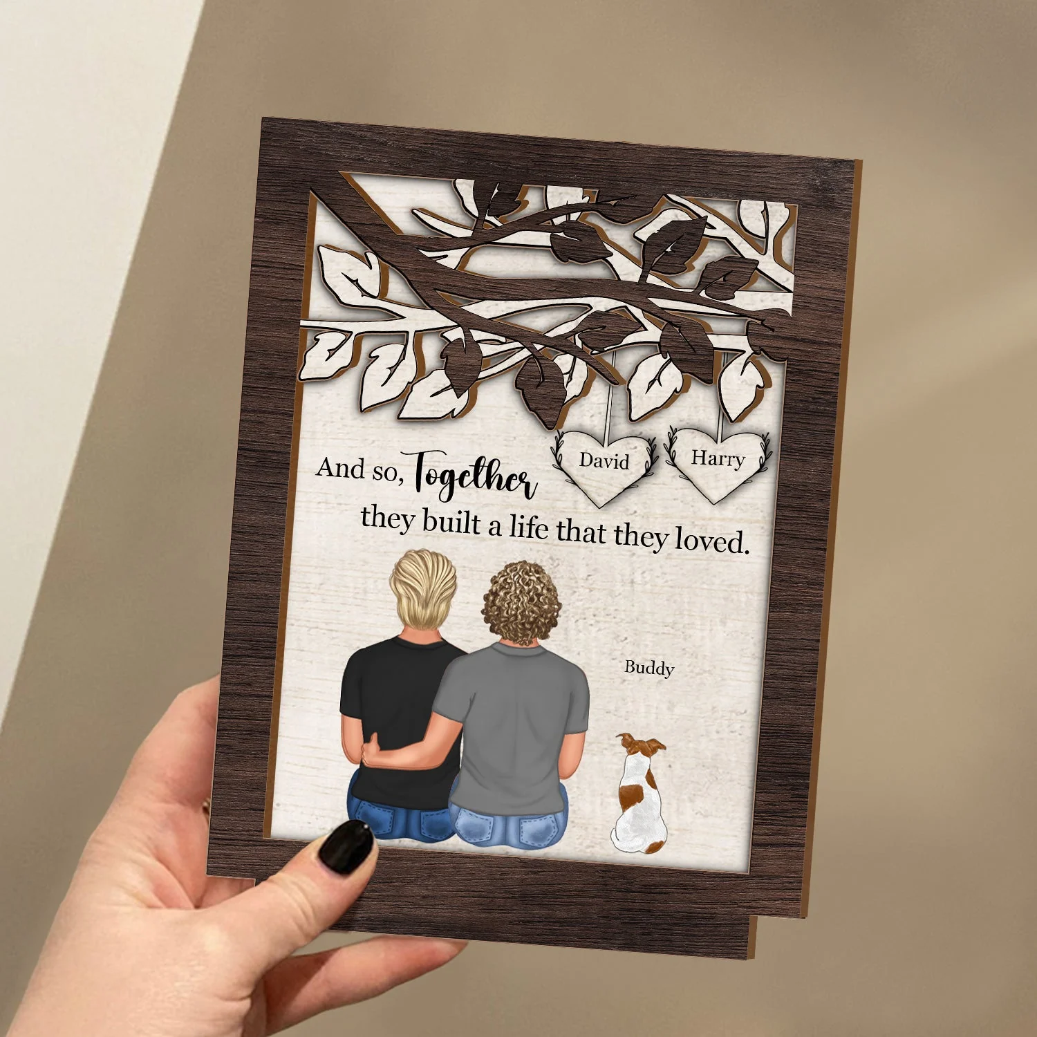 Pet Lovers Together They Built - Gift For Couples - Personalized Custom Shaped 2-Layered Wooden Plaque - Image 3