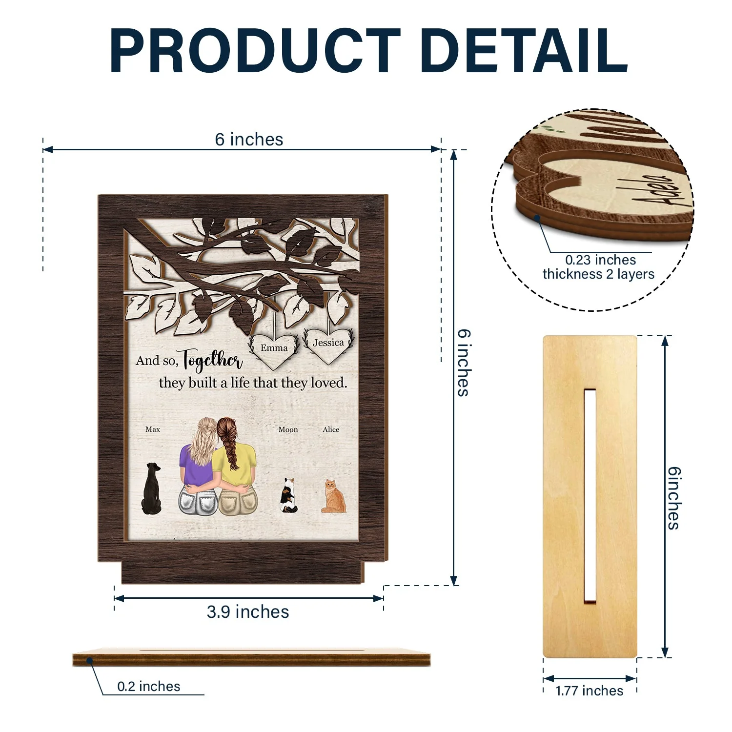 Pet Lovers Together They Built - Gift For Couples - Personalized Custom Shaped 2-Layered Wooden Plaque - Image 4