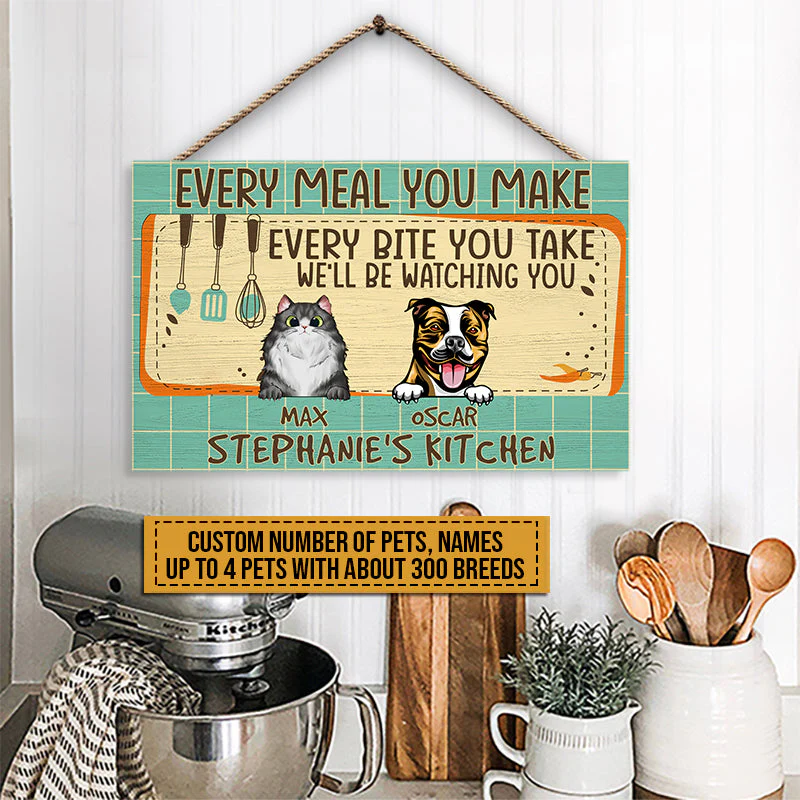 Pet Lovers We'll Be Watching You Custom Wood Rectangle Sign, Dog, Cat, Funny Kitchen Decor, Gift For Pet Lovers - Image 3
