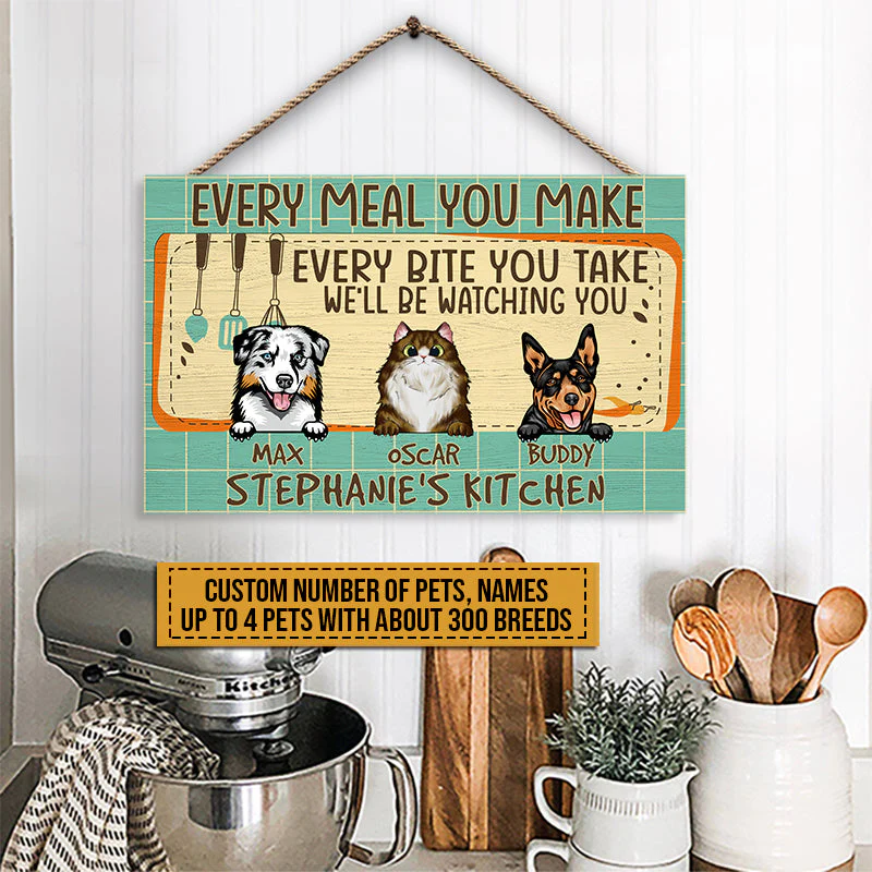 Pet Lovers We'll Be Watching You Custom Wood Rectangle Sign, Dog, Cat, Funny Kitchen Decor, Gift For Pet Lovers - Image 4