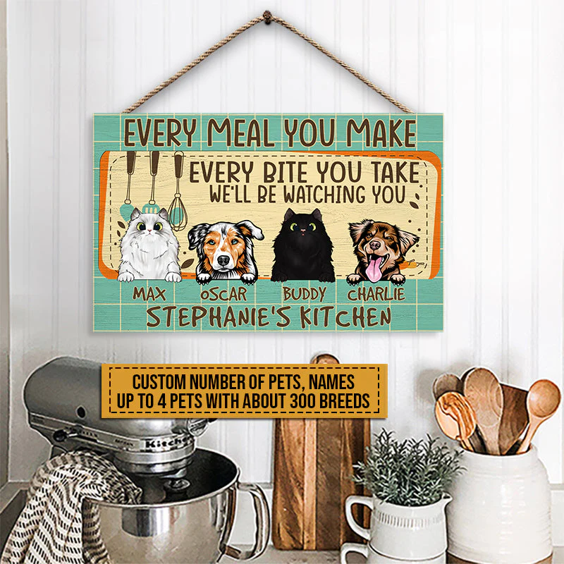 Pet Lovers We'll Be Watching You Custom Wood Rectangle Sign, Dog, Cat, Funny Kitchen Decor, Gift For Pet Lovers - Image 5