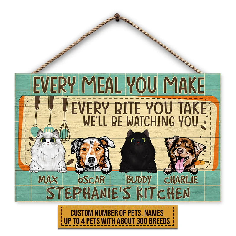 Pet Lovers We'll Be Watching You Custom Wood Rectangle Sign, Dog, Cat, Funny Kitchen Decor, Gift For Pet Lovers - Image 6