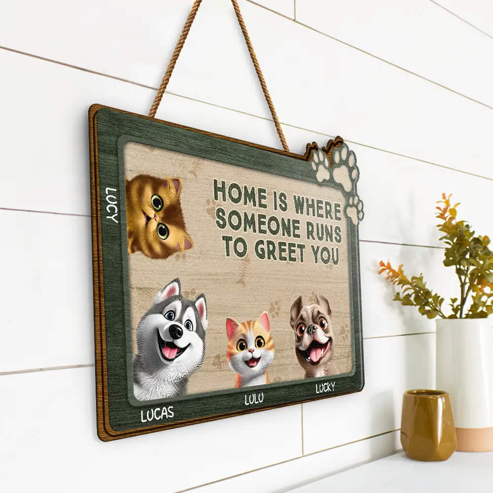 Pet Lovers Where Someone Runs To Greet You - Personalized Custom Shaped Wood Sign - Image 2