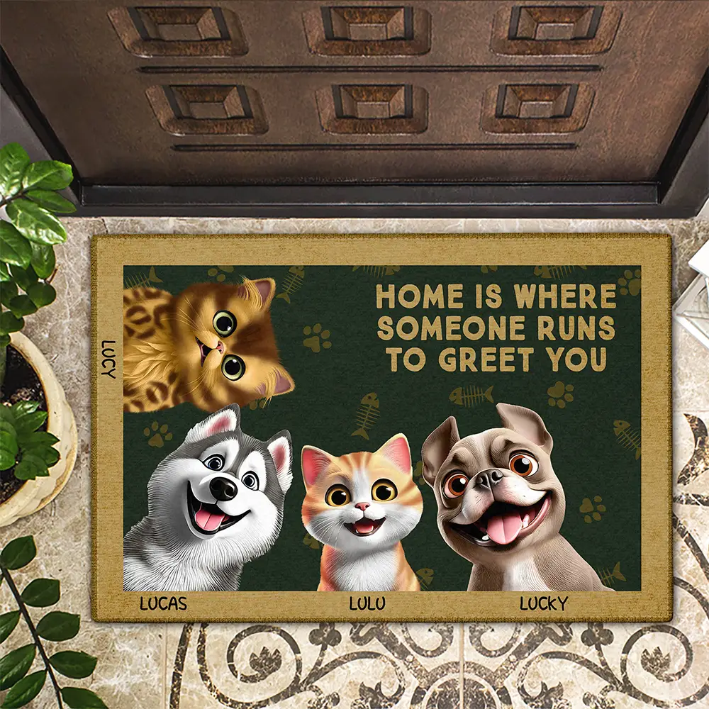 Pet Lovers Where Someone Runs To Greet You - Personalized Doormat - Image 2
