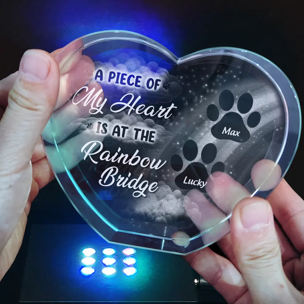 Pet Memorial A Piece At The Rainbow Bridge - Personalized Crystal Heart - Image 4