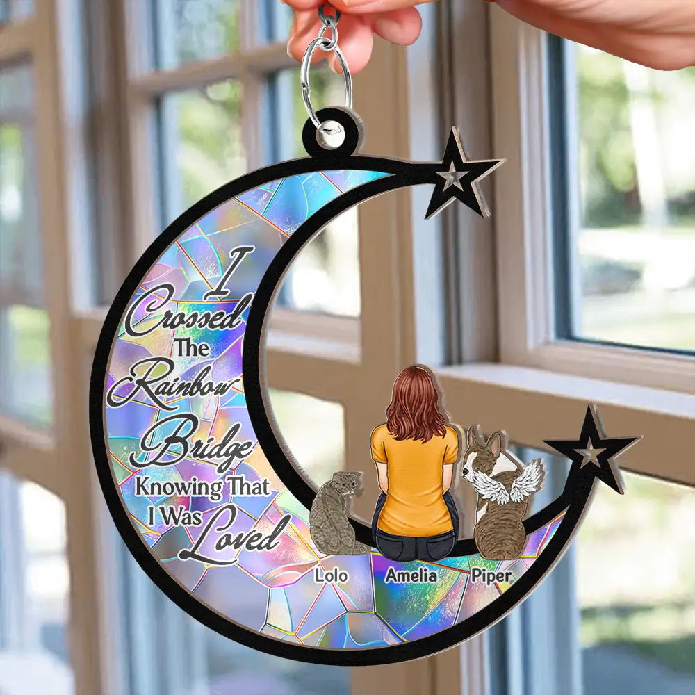 Pet Memorial Dog Cat At The Rainbow Bridge - Personalized Window Hanging Suncatcher Ornament - Image 2