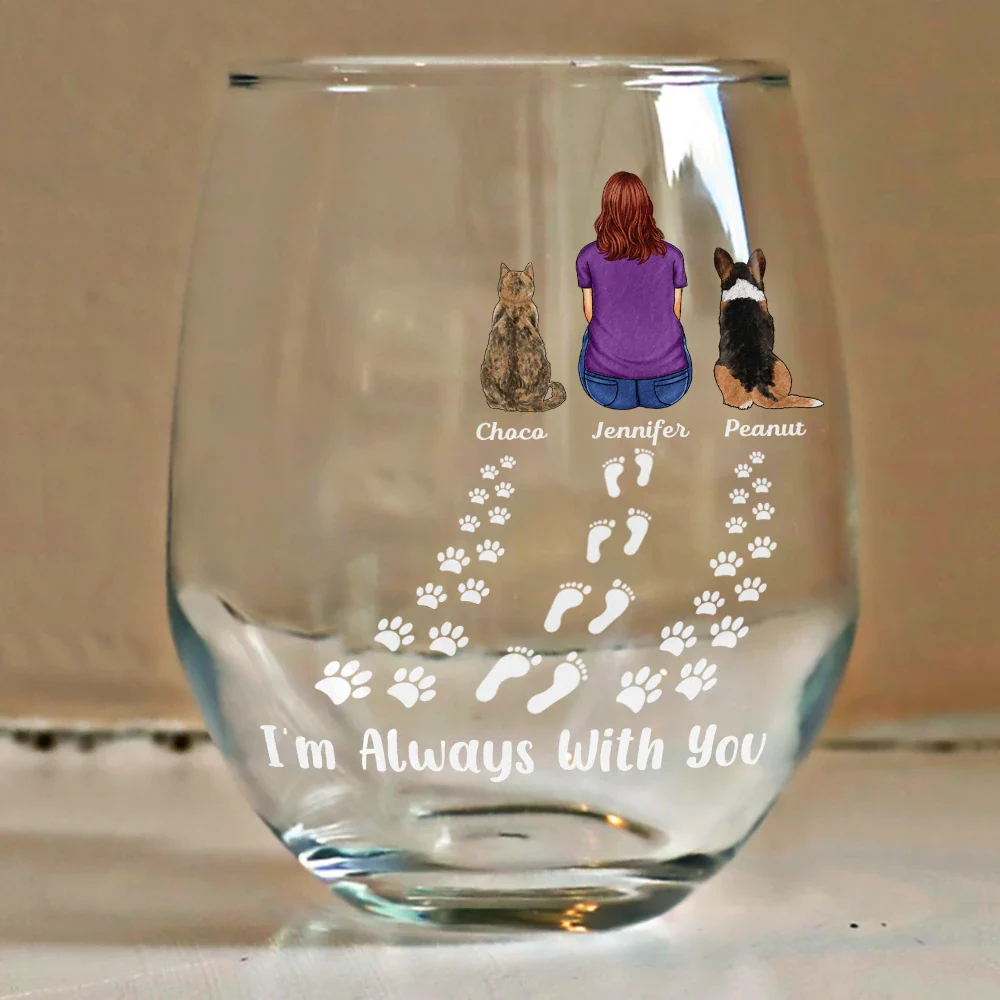 Pet Memorial I'm Always With You Never Walk Alone - Personalized Stemless Wine Glass - Image 4