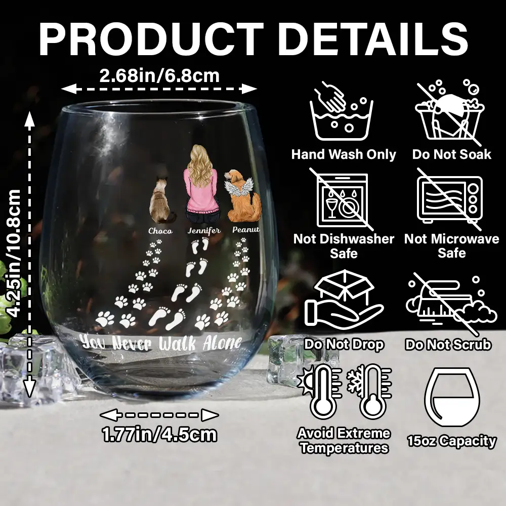 Pet Memorial I'm Always With You Never Walk Alone - Personalized Stemless Wine Glass - Image 5
