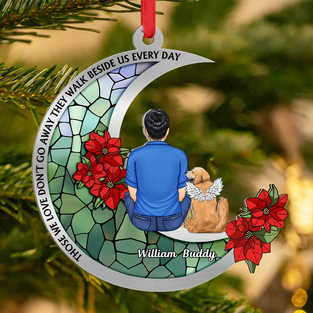 Pet Memorial Stained Glass Moon - Personalized Metal Ornament - Image 3