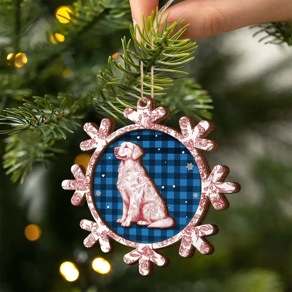 Pet Memorial Toile De Jouy Dog Cat - Personalized 2-Layered Wooden Ornament - Image 2