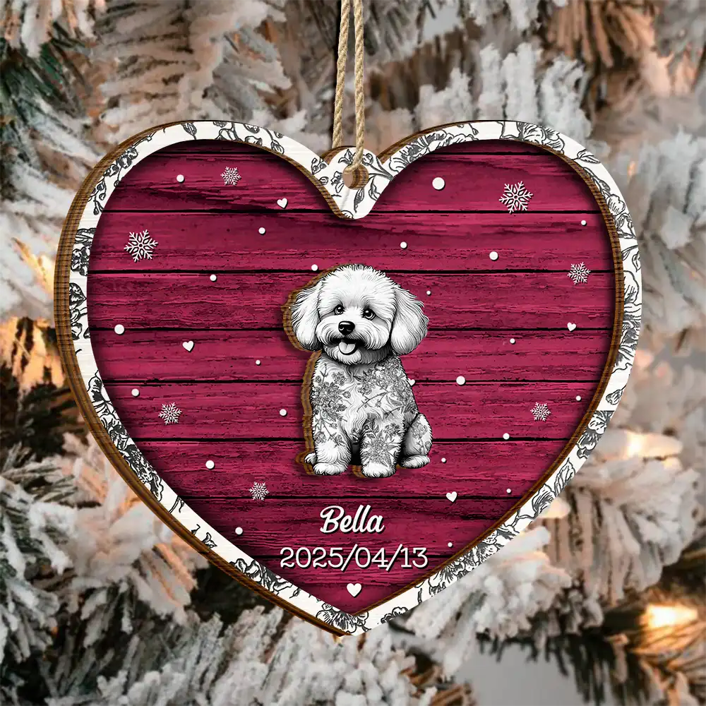 Pet Memorial Toile De Jouy Dog Cat - Personalized 2-Layered Wooden Ornament - Image 3