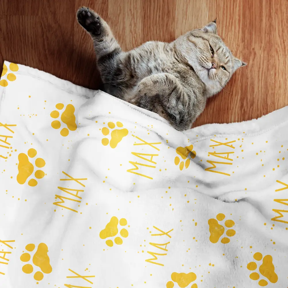 Pet Name With Paw Print - Personalized Pet Blanket - Image 2