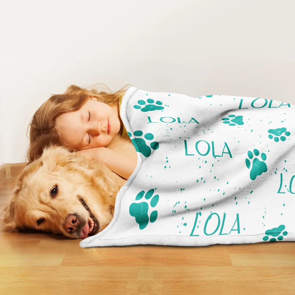 Pet Name With Paw Print - Personalized Pet Blanket - Image 3
