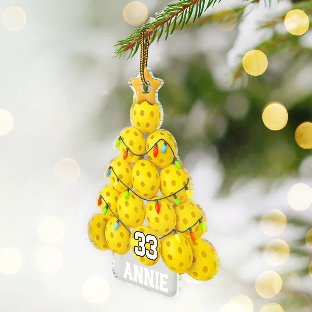 Pickleball Christmas Tree - Personalized Custom Shaped Acrylic Ornament - Image 2