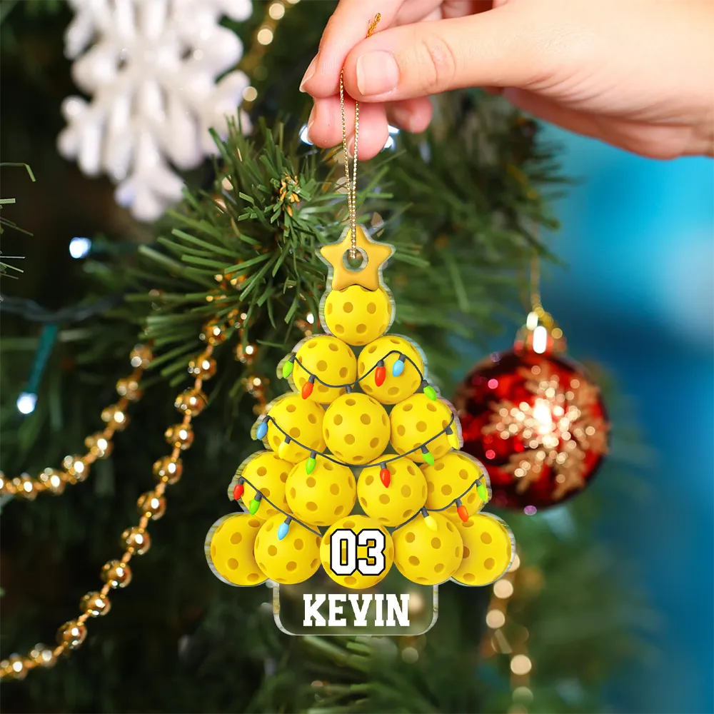 Pickleball Christmas Tree - Personalized Custom Shaped Acrylic Ornament - Image 4