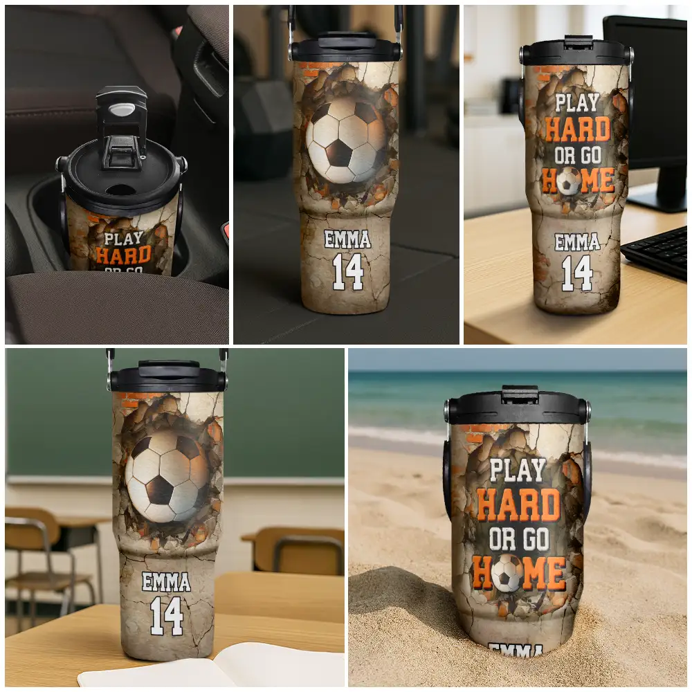 Play Hard Or Go Home Sport Kids - Personalized 30oz Tumbler With Handle - Image 6