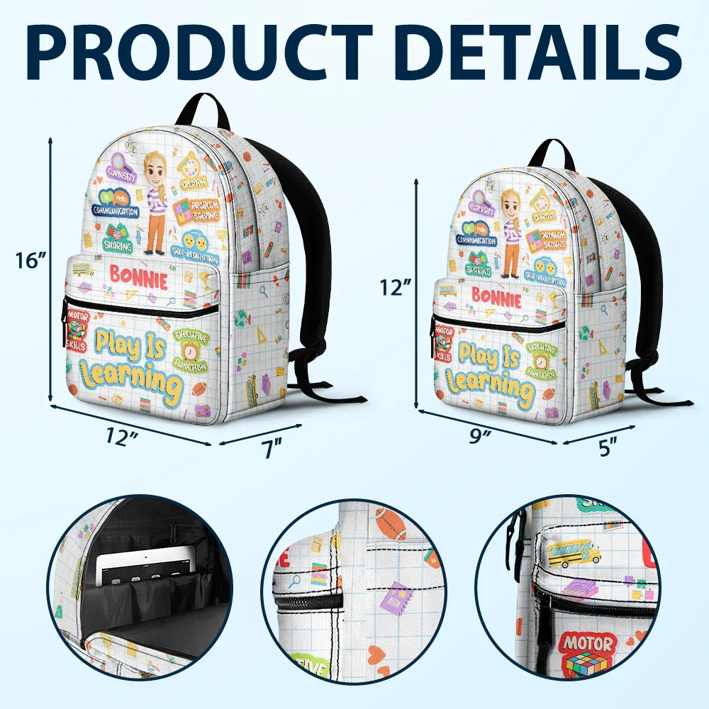 Play Is Learning - Personalized Canvas Backpack - Image 5