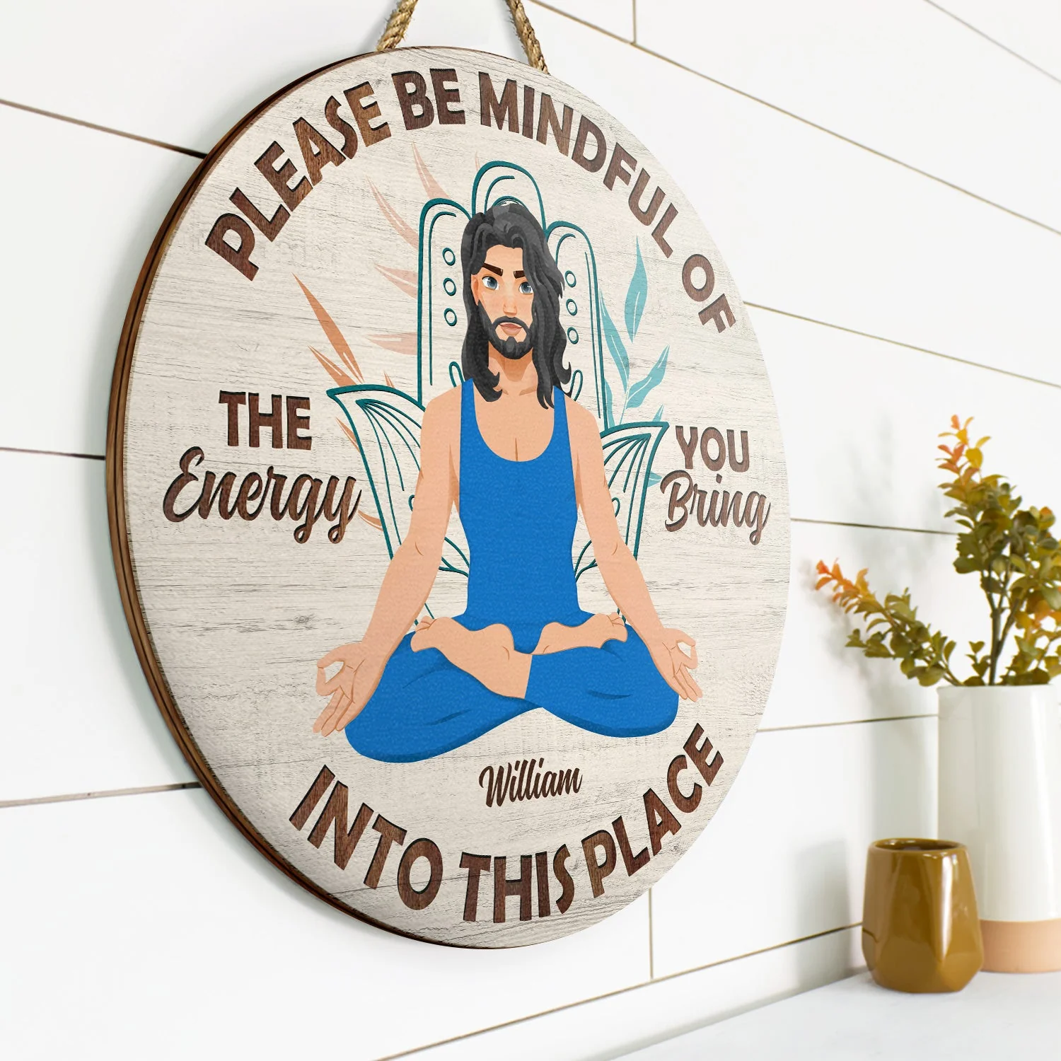 Please Be Mindful - Gift For Yoga Lovers - Personalized Wood Circle Sign - Image 2