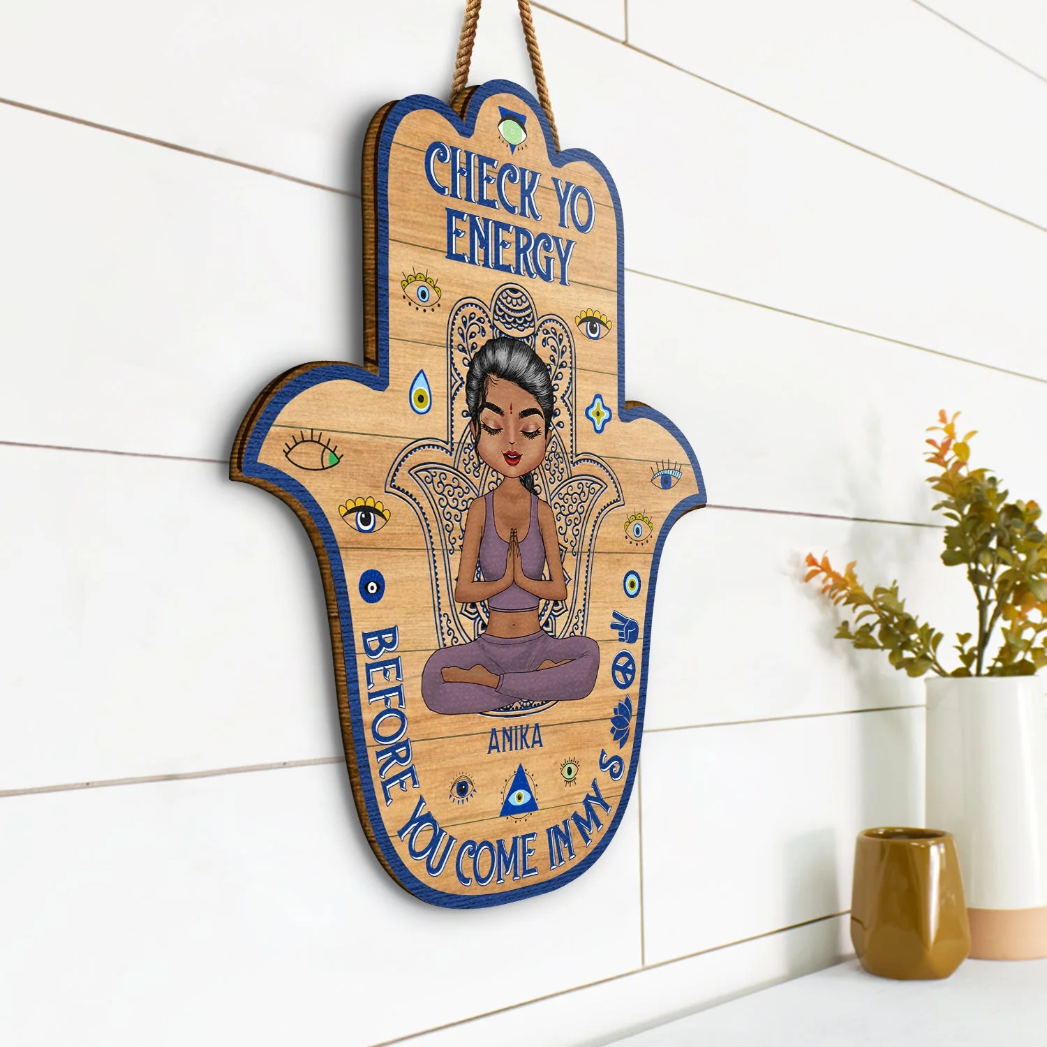 Please Be Mindful Of The Energy You Bring Into This Space - Birthday, Loving Gift For Yourself, Women, Yoga Lovers - Personalized Custom Shaped Wood Sign - Image 2