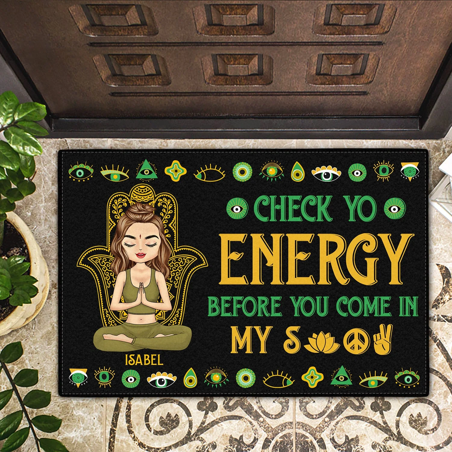 Please Be Mindful Of The Energy You Bring Into This Space - Birthday, Loving Gift For Yourself, Women, Yoga Lovers - Personalized Doormat - Image 2