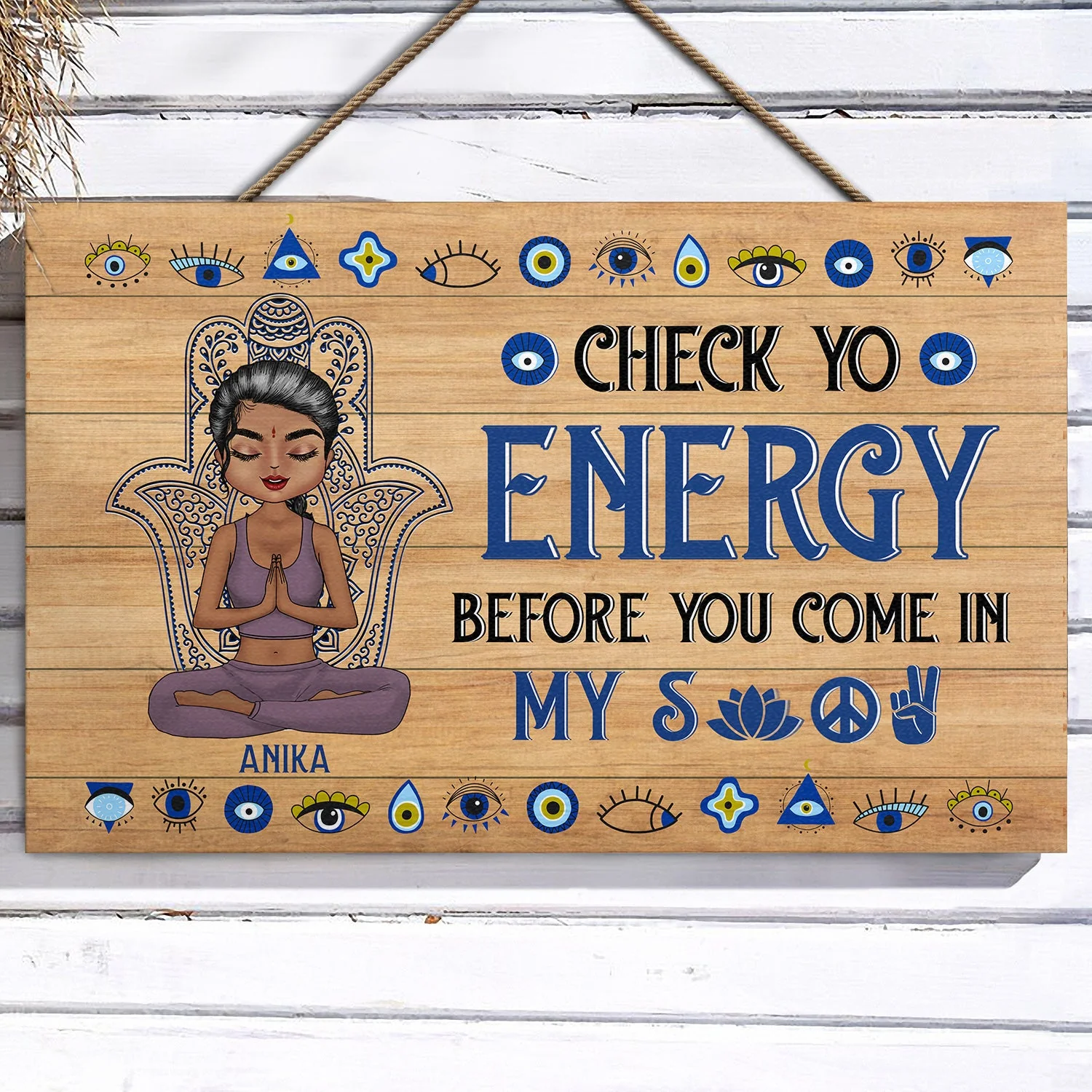 Please Be Mindful Of The Energy You Bring Into This Space - Birthday, Loving Gift For Yourself, Women, Yoga Lovers - Personalized Wood Rectangle Sign - Image 3