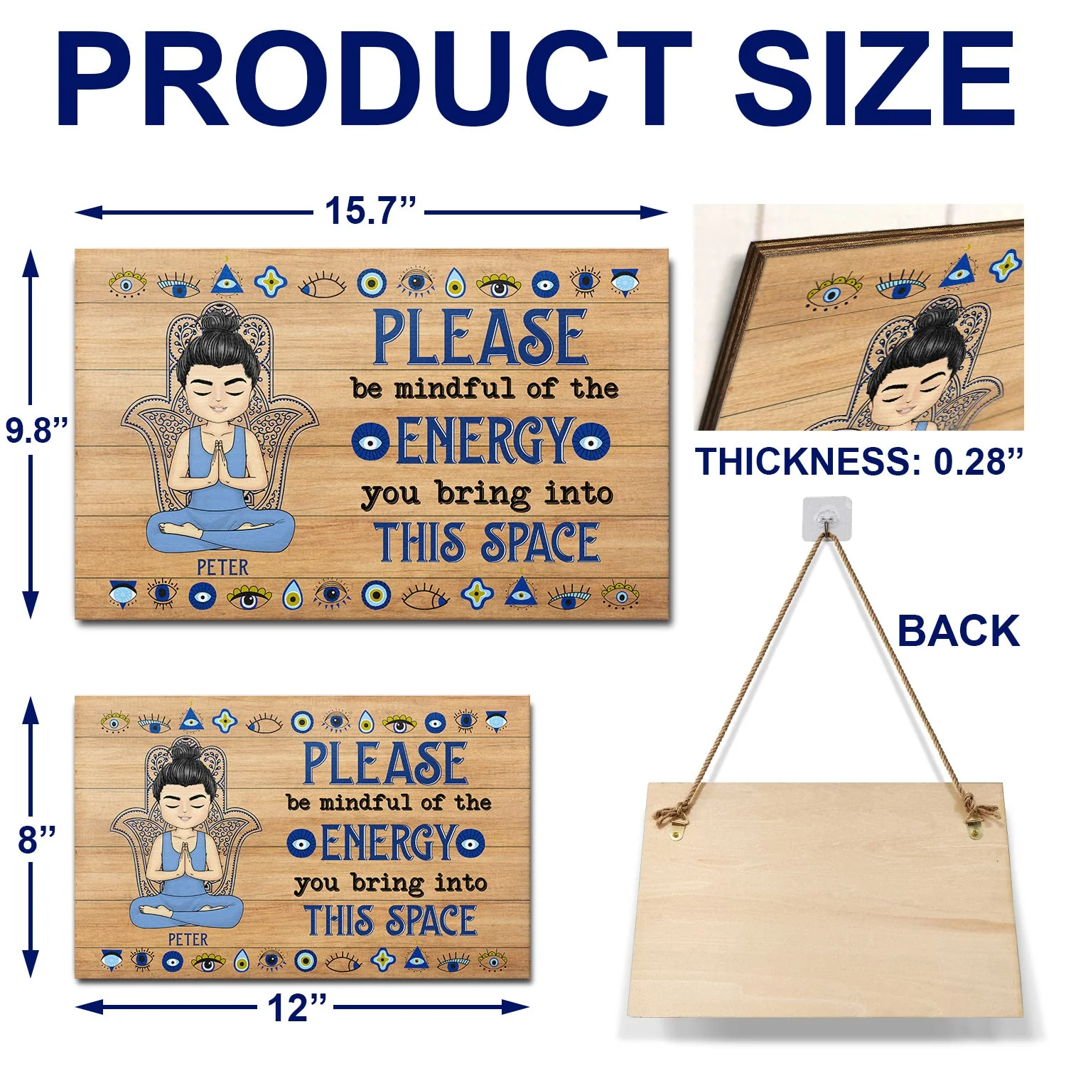 Please Be Mindful Of The Energy You Bring Into This Space - Birthday, Loving Gift For Yourself, Women, Yoga Lovers - Personalized Wood Rectangle Sign - Image 5