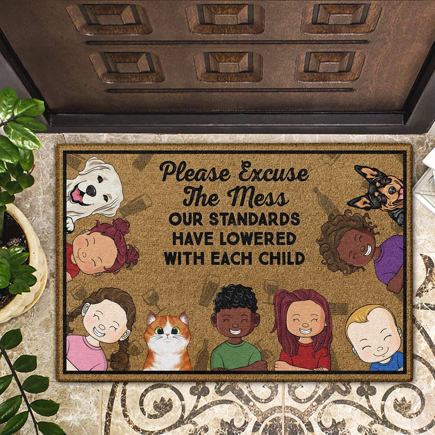 Please Excuse The Mess Our Standards - Birthday, Loving, Funny, Home Decor Gift For Dog, Cat Mom, Dad, Pet Lover, Parent, Grandparent - Personalized Custom Doormat - Image 2