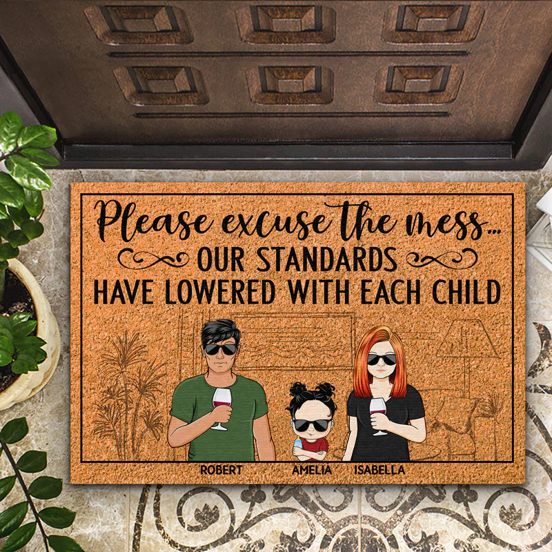 Please Excuse The Mess Our Standards Have Lowered With Each Child Husband Wife Couple Family - Personalized Custom Doormat - Image 2
