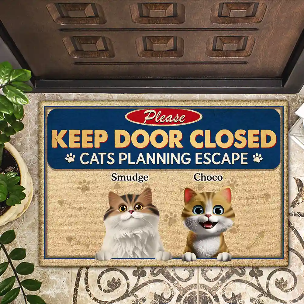 Please Keep Door Closed Dog Cat Escape Cute Realistic Pet - Personalized Doormat - Image 2