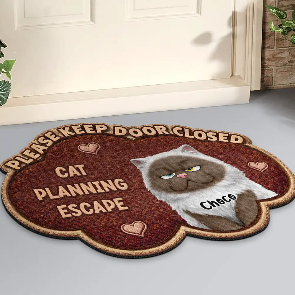 Please Keep Door Closed Faux Embroidery Effect - Personalized Custom Shaped Doormat - Image 2