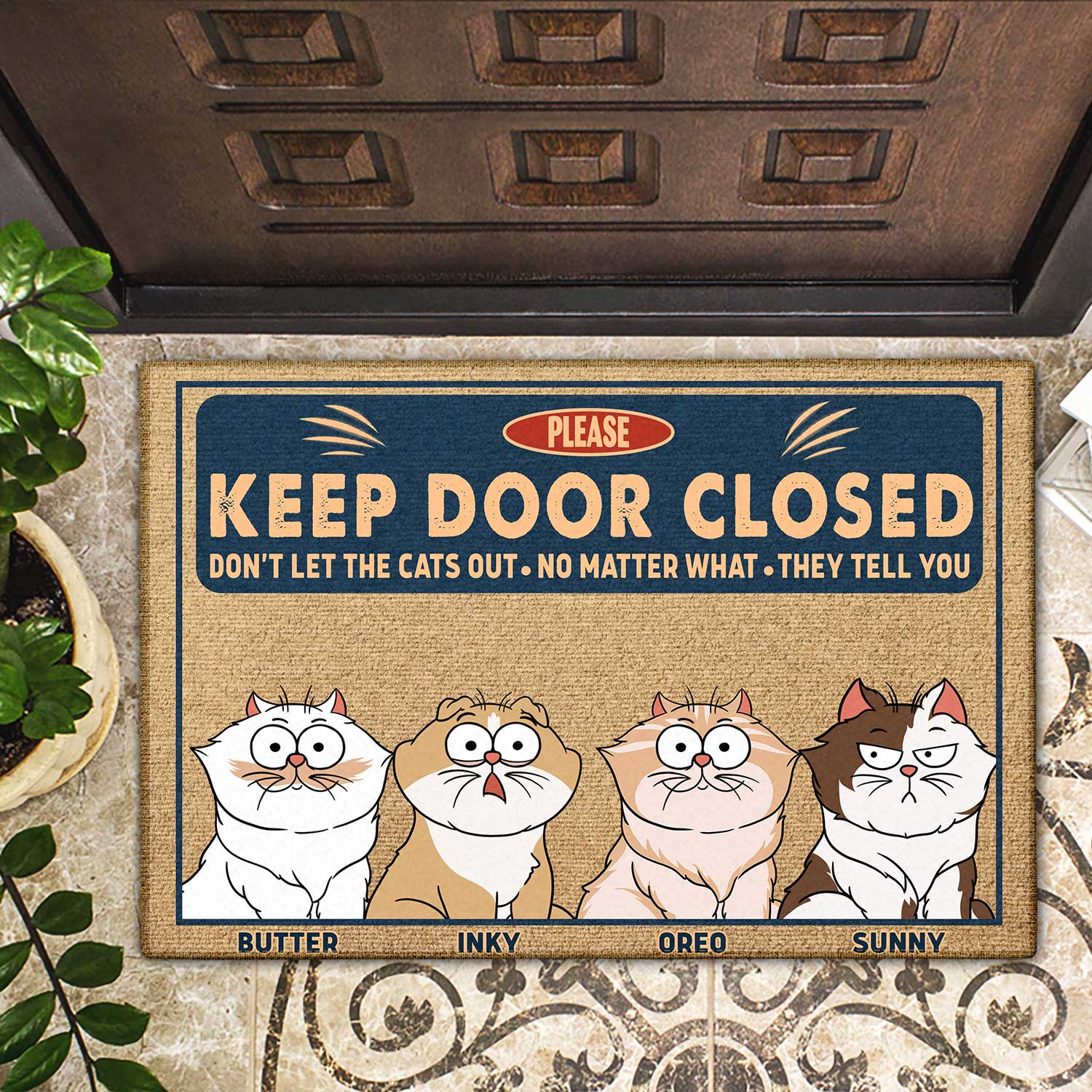 Please Keep Door Closed Pets Planning Escape - Home Decor Gift For Pet Lovers, Dog Lovers, Cat Lovers - Personalized Doormat - Image 2