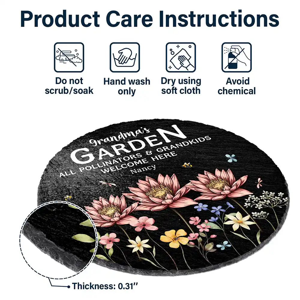 Pollinators And Grandkids Welcome Here - Personalized Circle Memorial Garden Stone - Image 6
