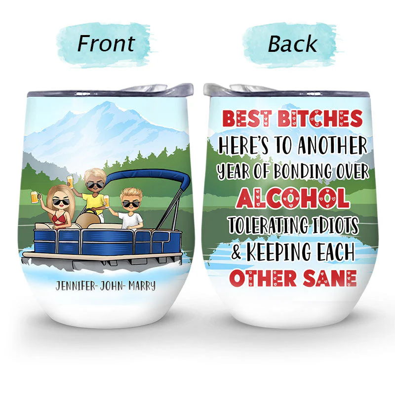 Pontoon Bestie Lake Really Small Gang - Gift For Best Friends - Personalized Custom Wine Tumbler - Image 4