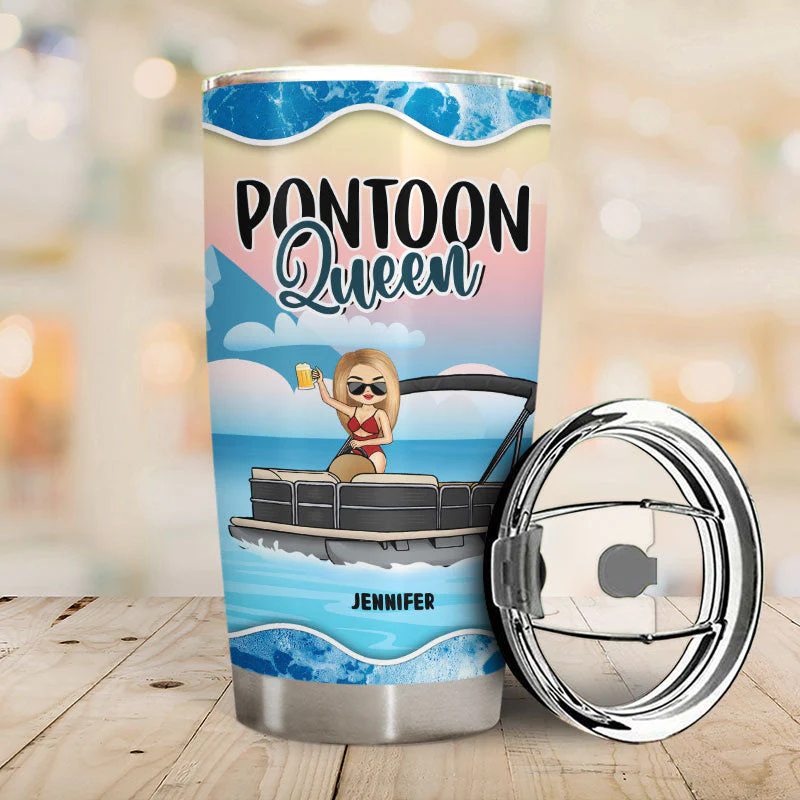 Pontoon Bestie Warning The Girls Are Drinking Blue - Personalized Custom Tumbler - Image 2