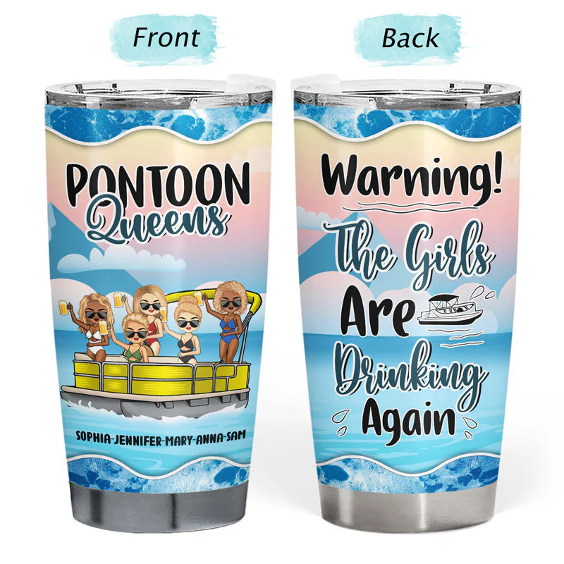 Pontoon Bestie Warning The Girls Are Drinking Blue - Personalized Custom Tumbler - Image 3