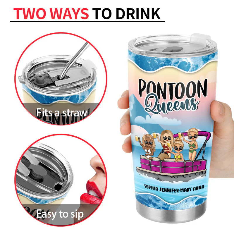 Pontoon Bestie Warning The Girls Are Drinking Blue - Personalized Custom Tumbler - Image 4
