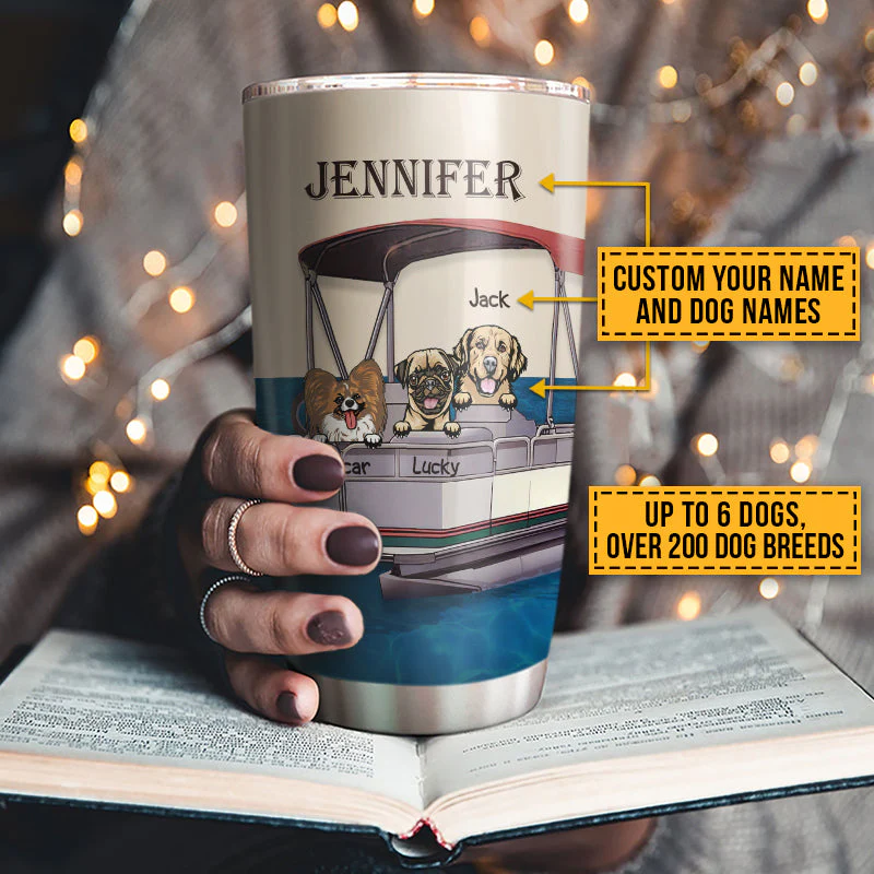 Pontoon Boat, Dog, Puppy, Lake, River, Kinda Busy Being Pontoon Queen Custom Tumbler - Image 3