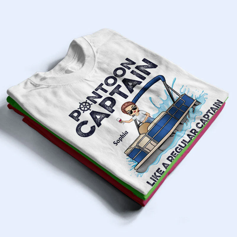 Pontoon Captain Like A Regular Captain Only More Drunker - Personalized Custom T Shirt - Image 2