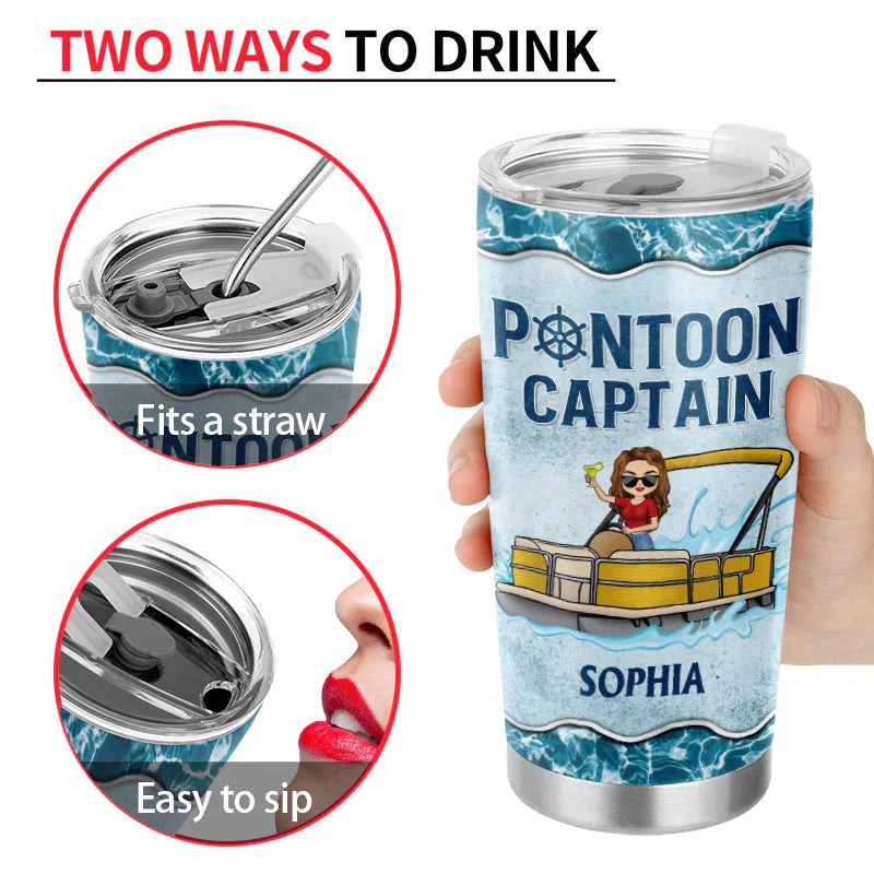 Pontoon Captain Like A Regular Captain Only More Drunker - Personalized Custom Tumbler - Image 4