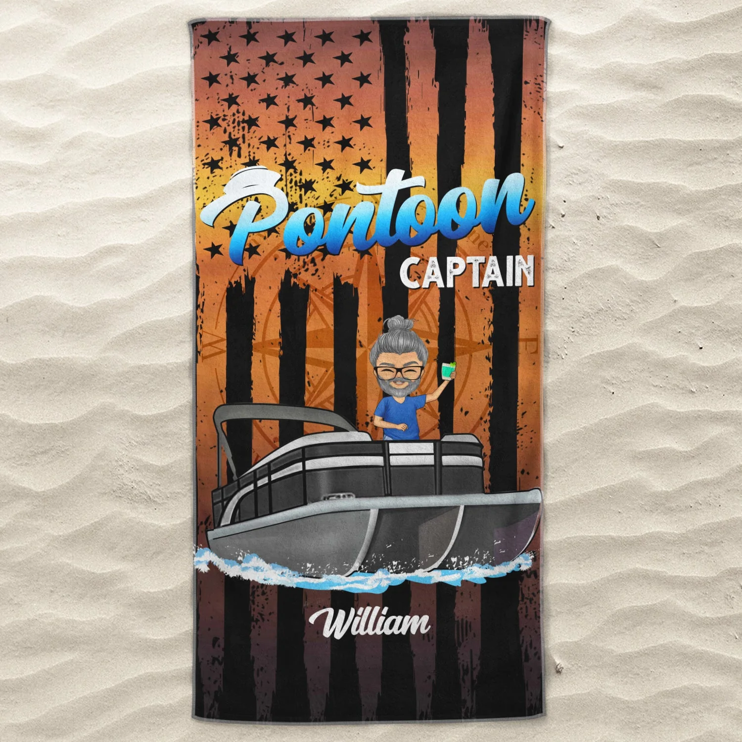 Pontoon Captain Pontoon Queen - Gift For Pontoon Owner - Personalized Custom Beach Towel - Image 3