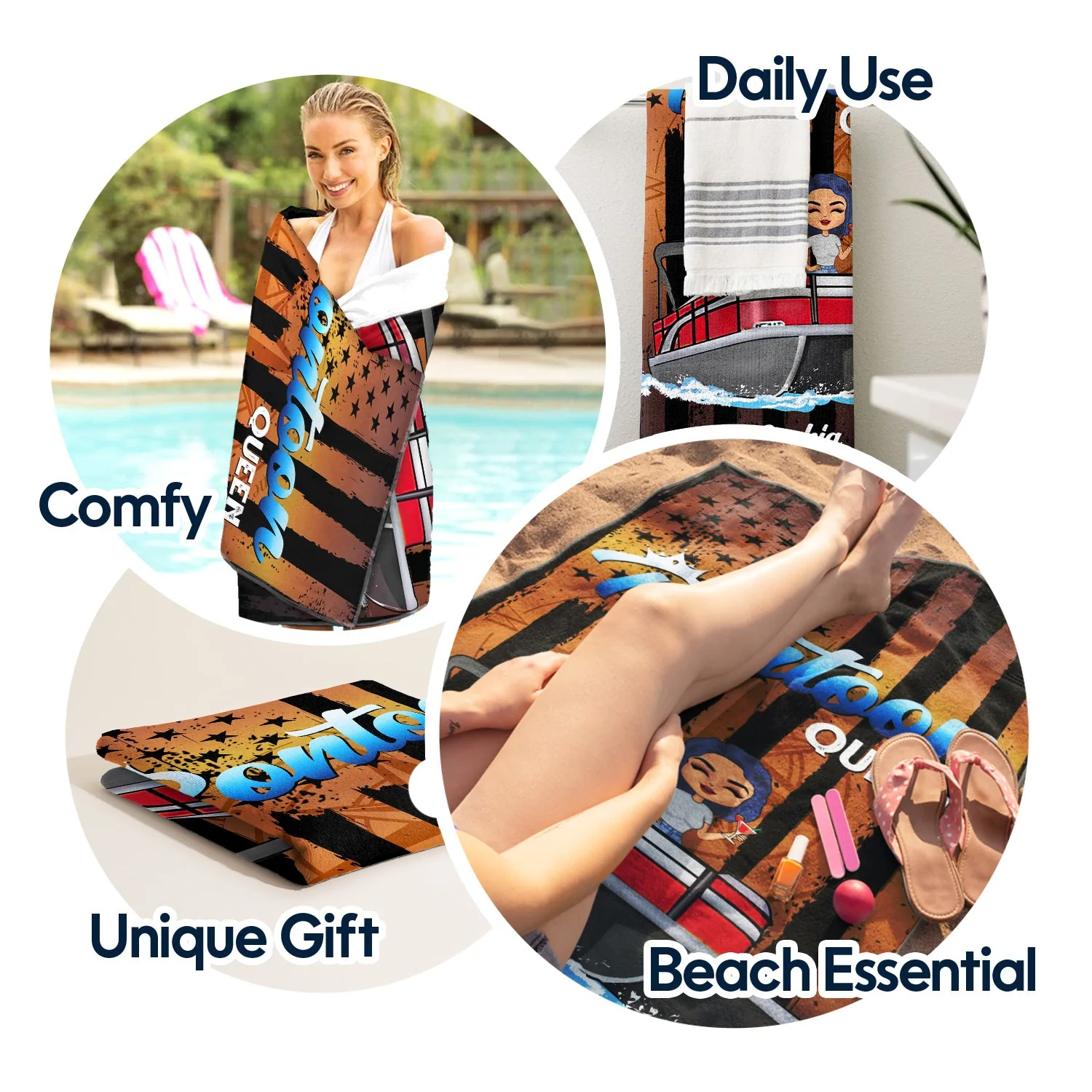 Pontoon Captain Pontoon Queen - Gift For Pontoon Owner - Personalized Custom Beach Towel - Image 5