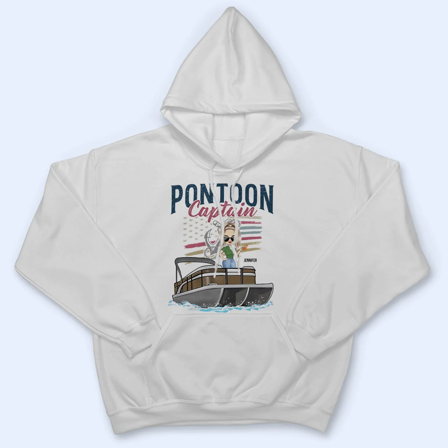 Pontoon Captain Stars & Stripes - Gift For Pontoon Owners - Personalized Custom T Shirt - Image 4