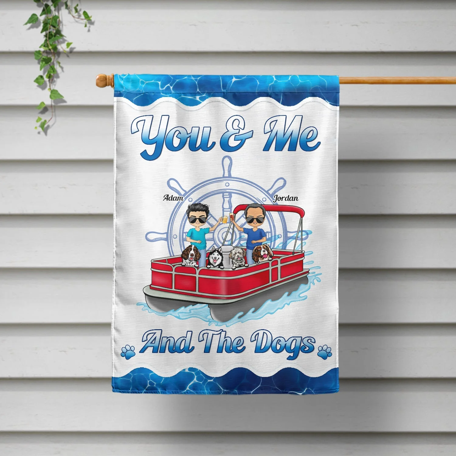 Pontoon Couple You & Me And The Dogs - Home Decor, Backyard Decor, Lake House Decor, Gift For Husband, Wife, Dog Lovers - Personalized Flag - Image 2