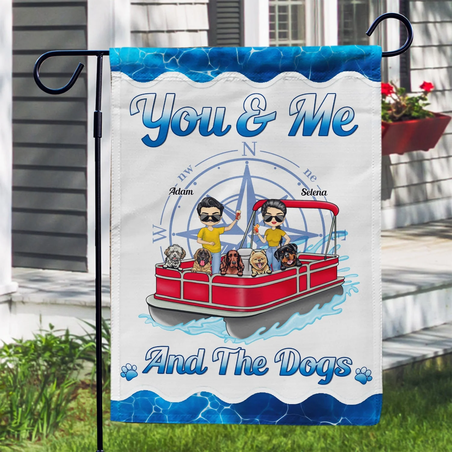 Pontoon Couple You & Me And The Dogs - Home Decor, Backyard Decor, Lake House Decor, Gift For Husband, Wife, Dog Lovers - Personalized Flag - Image 3