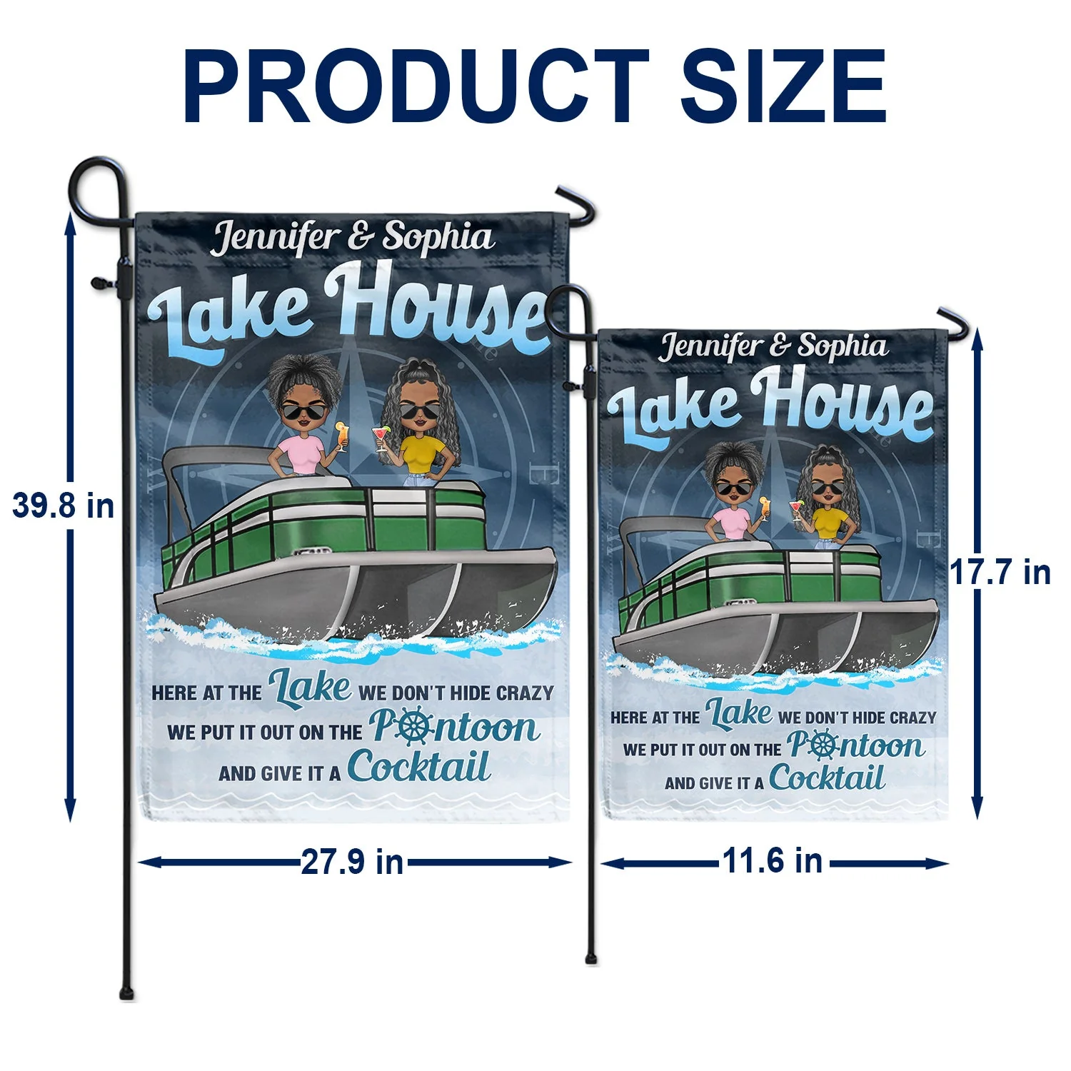 Pontoon Here At The Lake We Don't Hide Crazy - Home Decor, Backyard Decor, Lake House Decor, Gift For Pontooning Lovers, Couples, Husband, Wife - Personalized Custom Flag - Image 5