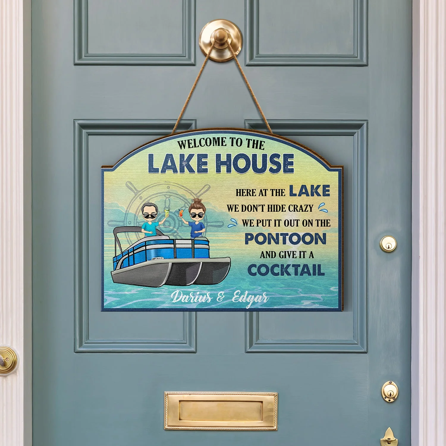 Pontoon Here At The Lake We Don't Hide Crazy - Home Decor, Backyard Decor, Lake House Sign, Gift For Pontooning Lovers, Couples, Husband, Wife - Personalized Custom Shaped Wood Sign - Image 3
